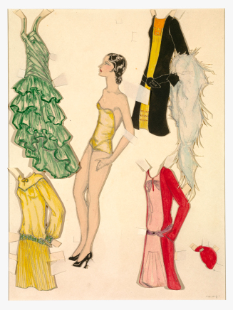 Paper Doll Set: A Woman with Four Dresses